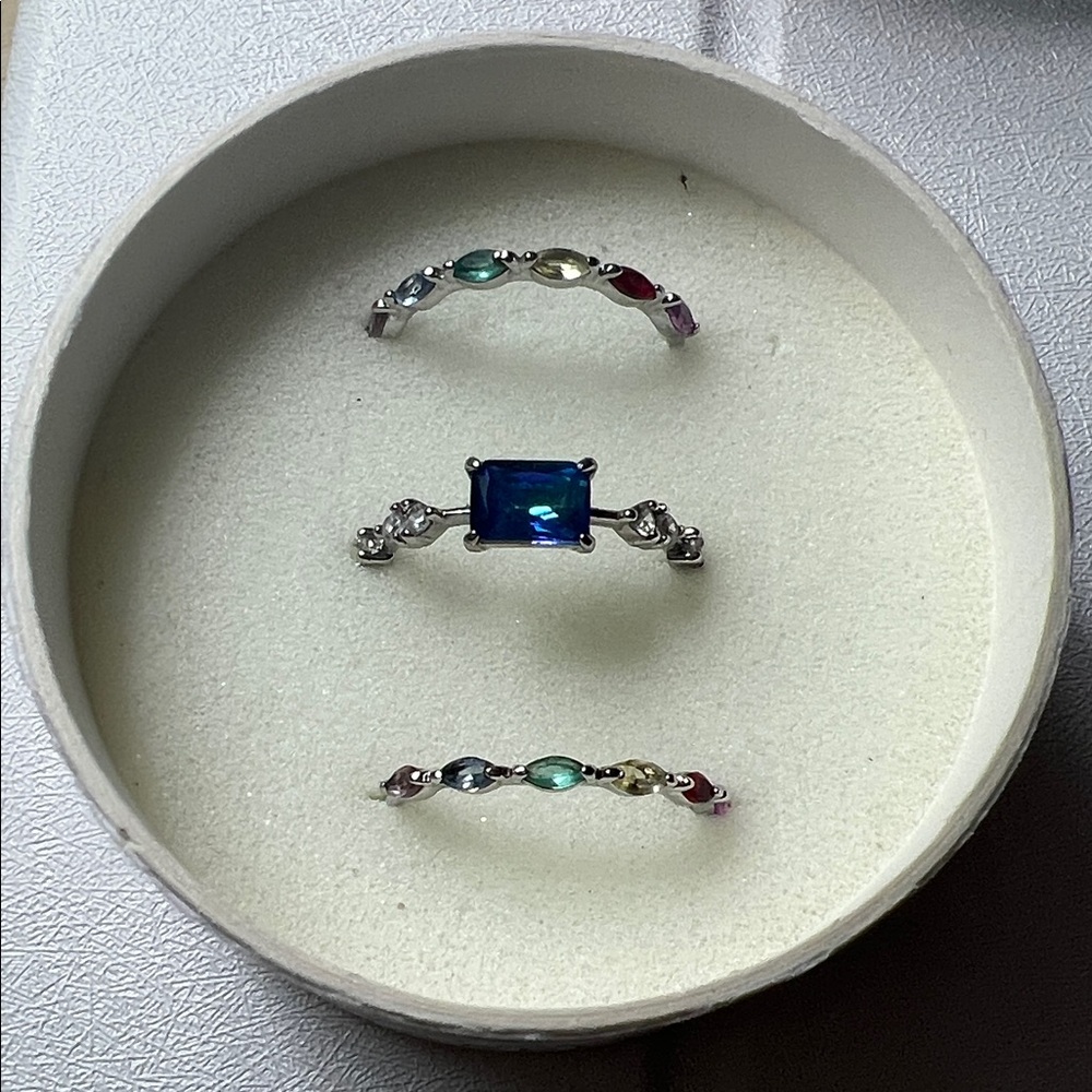 Silver Ring Set with Blue and Multicolor Gemstones